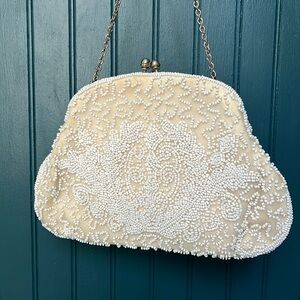 Vintage White Beaded Purse Handmade in Germany